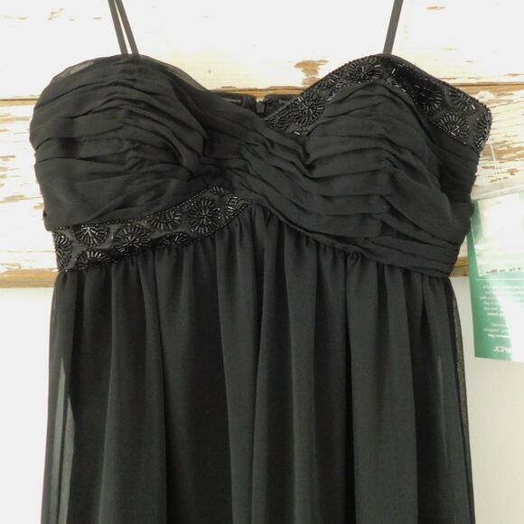 London Style Nights Black Cocktail Dress Strapless Womens 12 Chiffon Flowing NWT - Picture 2 of 12
